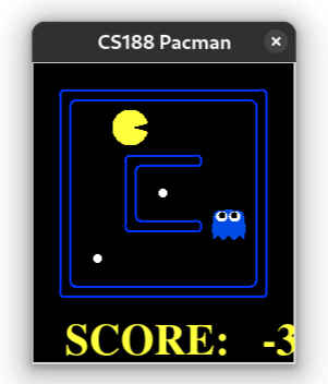 Pacman game with three ghosts and score of 5